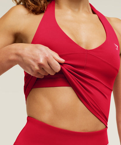 Colour Block Halter Neck Tank With Shelf - US 2333