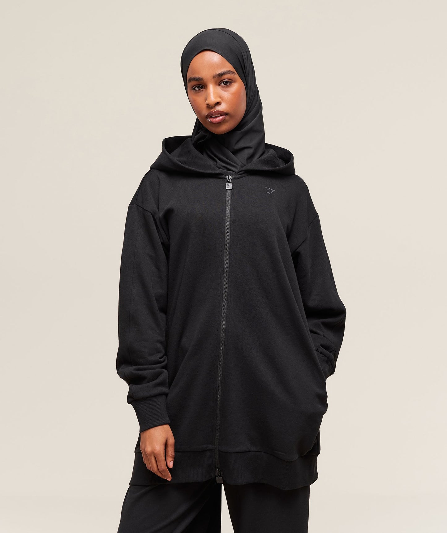 Covered Longline Zip Up Hoodie - US 9256