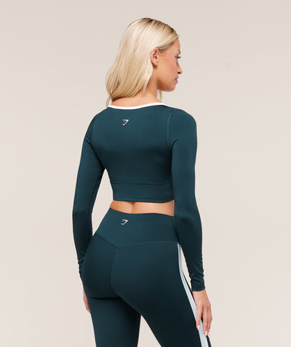 Piping Long Sleeve Crop Top - US 5724