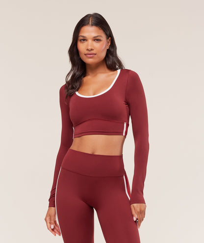 Piping Long Sleeve Crop Top - US 5724