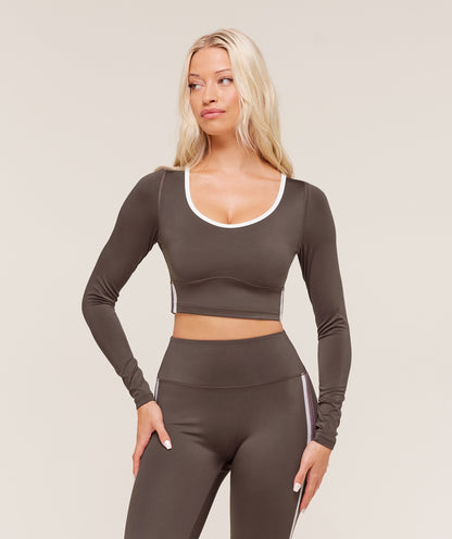 Piping Long Sleeve Crop Top - US 8806