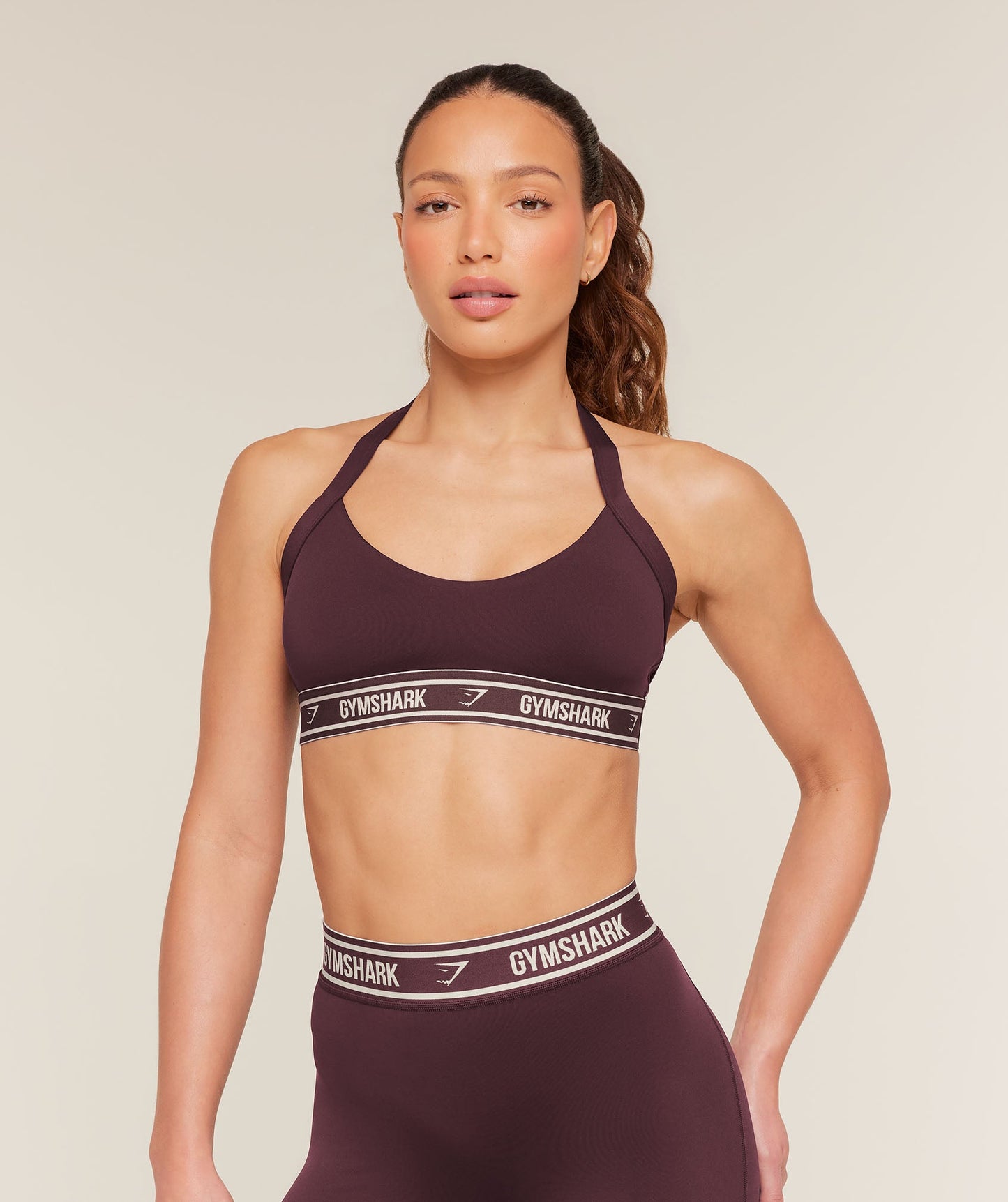 Light Support Halter Neck Logo Sports Bra - US 7678